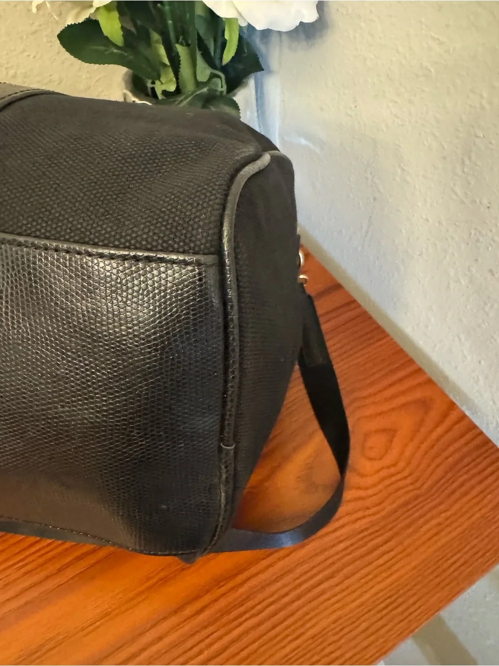 Victoria's Secret Black Duffel Bag with Gold Hardware Plate